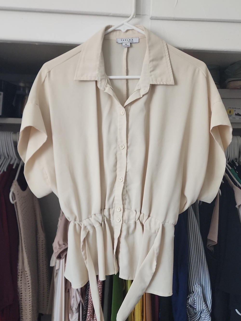 Talula Cream Button-Front Tie-Waist Blouse